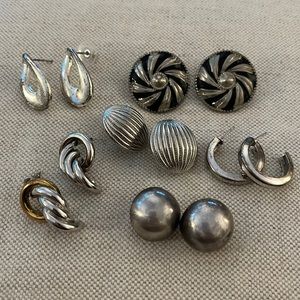 Six pairs of vintage silver earrings
